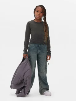 Hauts Et T-Shirts|Primark T-shirt Délavé à L'acide à Manches Longues Anthracite