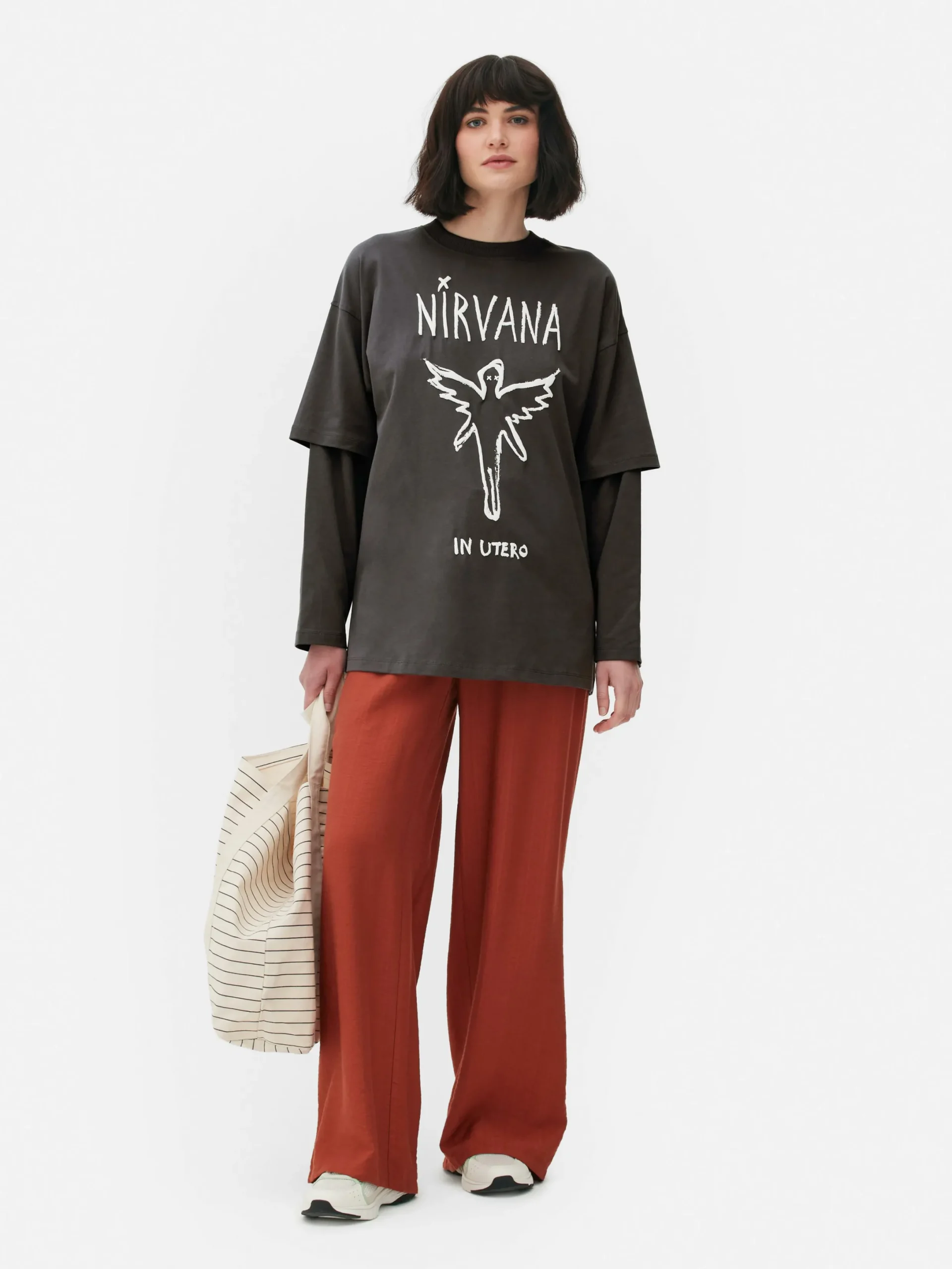 Hauts Et T-Shirts|Primark T-shirt Double épaisseur Nirvana Anthracite