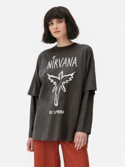 Hauts Et T-Shirts|Primark T-shirt Double épaisseur Nirvana Anthracite