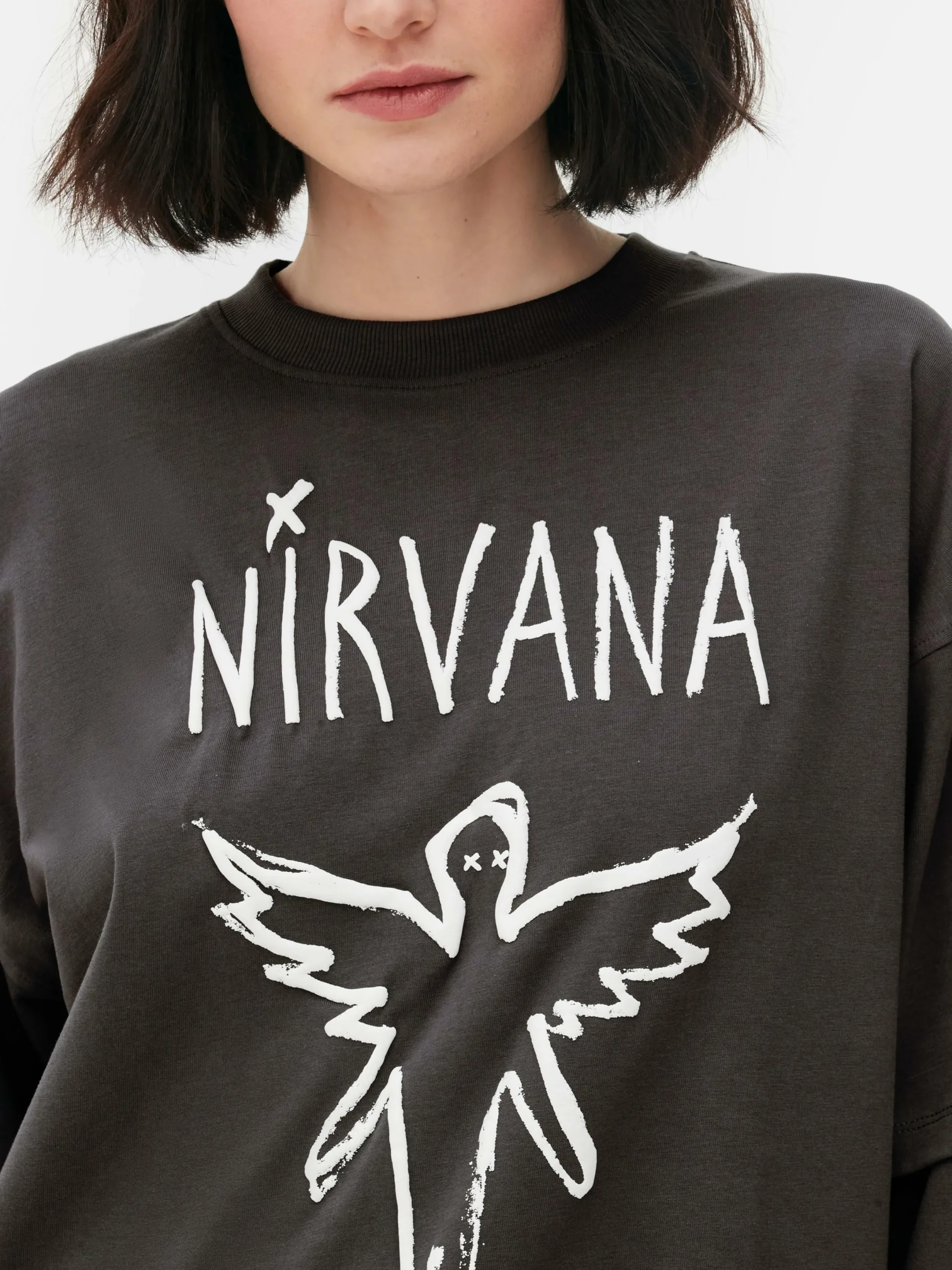 Hauts Et T-Shirts|Primark T-shirt Double épaisseur Nirvana Anthracite