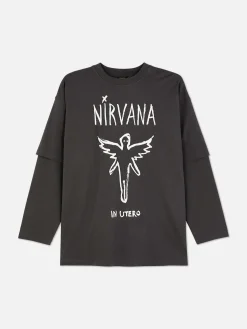 Hauts Et T-Shirts|Primark T-shirt Double épaisseur Nirvana Anthracite