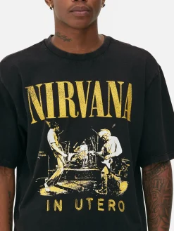 T-Shirts Et Sweat-Shirts À Motifs|Hauts Et T-Shirts|Primark T-shirt Effet Délavé Nirvana Noir