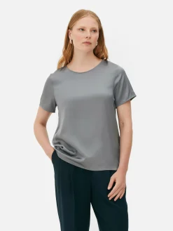 Hauts Et T-Shirts|Primark T-shirt En Satin à Manches Courtes The Edit Gris clair