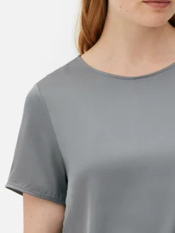 Hauts Et T-Shirts|Primark T-shirt En Satin à Manches Courtes The Edit Gris clair