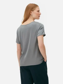 Hauts Et T-Shirts|Primark T-shirt En Satin à Manches Courtes The Edit Gris clair