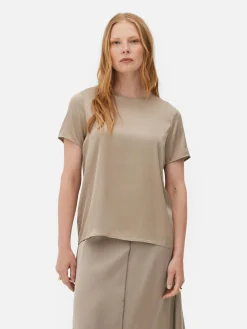 Hauts Et T-Shirts|Primark T-shirt En Satin à Manches Courtes The Edit Taupe