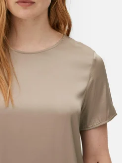Hauts Et T-Shirts|Primark T-shirt En Satin à Manches Courtes The Edit Taupe