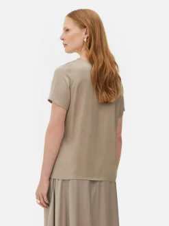 Hauts Et T-Shirts|Primark T-shirt En Satin à Manches Courtes The Edit Taupe