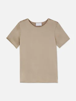 Hauts Et T-Shirts|Primark T-shirt En Satin à Manches Courtes The Edit Taupe