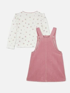 Ensembles Et Tenues|Primark T-shirt Floral Et Robe Chasuble En Velours Côtelé Rose poudré