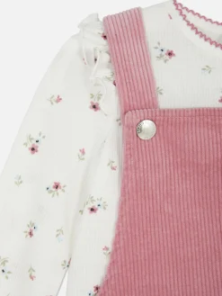 Ensembles Et Tenues|Primark T-shirt Floral Et Robe Chasuble En Velours Côtelé Rose poudré