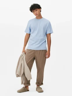 Hauts Et T-Shirts|Primark T-shirt Gaufré à Col Ras-du-cou Bleu