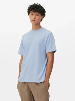 Hauts Et T-Shirts|Primark T-shirt Gaufré à Col Ras-du-cou Bleu