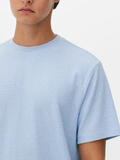 Hauts Et T-Shirts|Primark T-shirt Gaufré à Col Ras-du-cou Bleu
