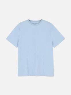 Hauts Et T-Shirts|Primark T-shirt Gaufré à Col Ras-du-cou Bleu