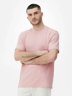 Hauts Et T-Shirts|Primark T-shirt Gaufré à Col Ras-du-cou Rose