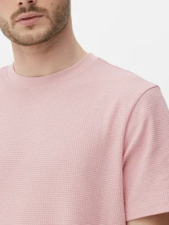 Hauts Et T-Shirts|Primark T-shirt Gaufré à Col Ras-du-cou Rose