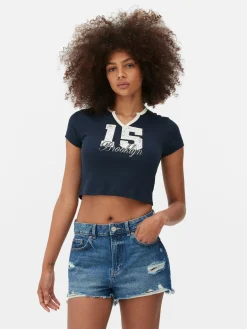 Hauts Et T-Shirts|Primark T-shirt Graphique à Col Cranté Bleu marine