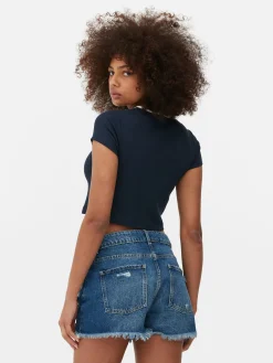 Hauts Et T-Shirts|Primark T-shirt Graphique à Col Cranté Bleu marine