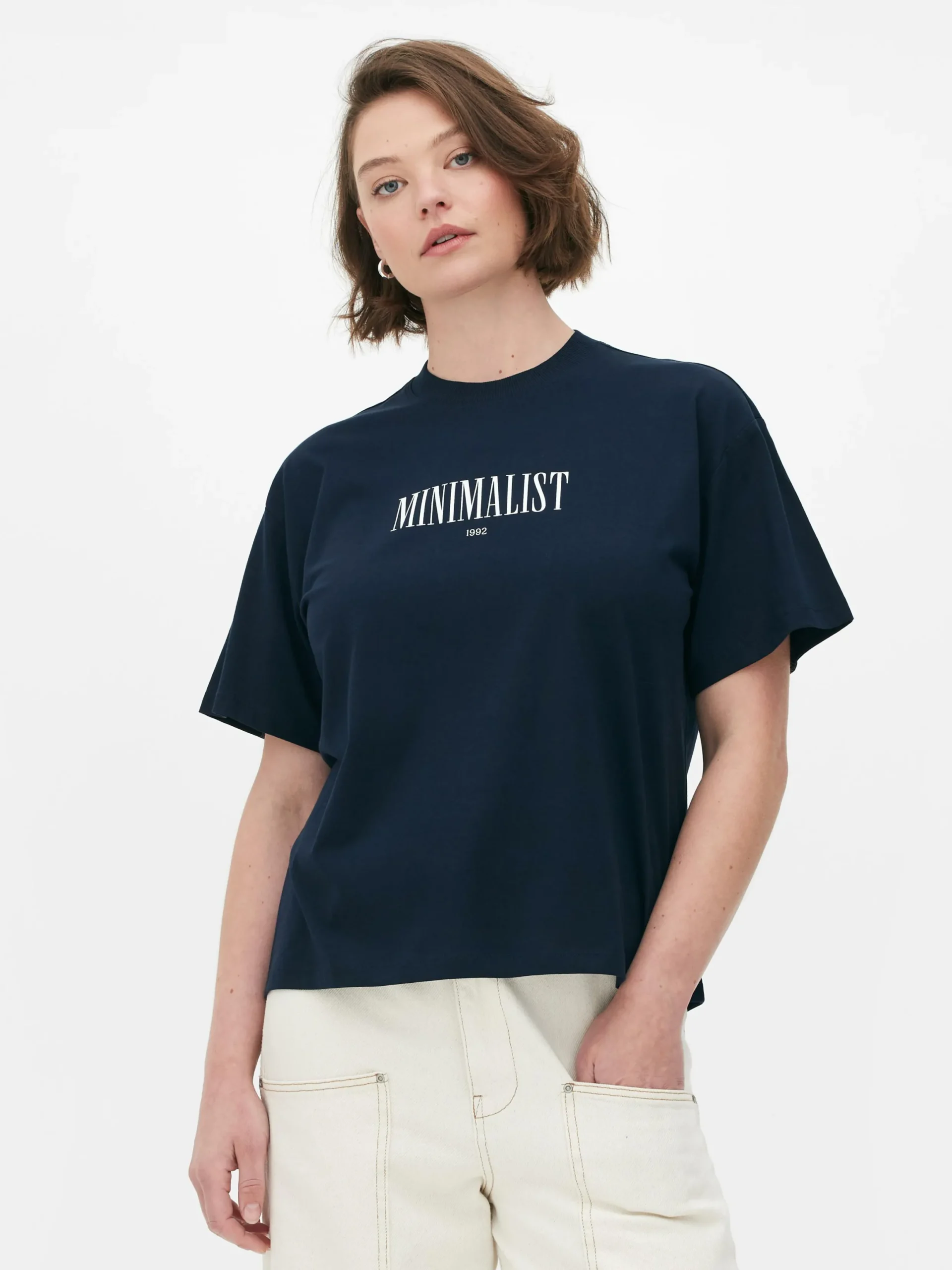 Hauts Et T-Shirts|Primark T-shirt Graphique à Coupe Décontractée Bleu marine