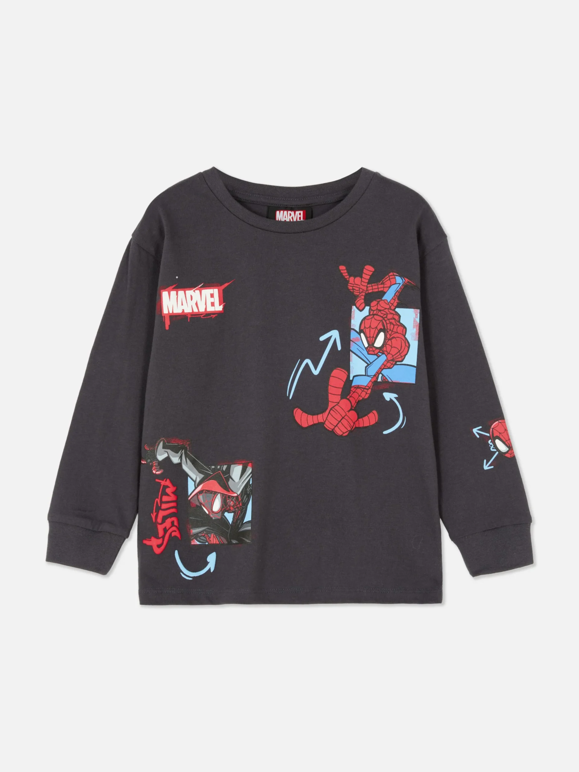 Hauts Et T-Shirts|Primark T-shirt Graphique à Manches Longues MARVEL Avengers Anthracite
