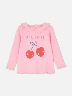 Hauts Et T-Shirts|Primark T-shirt Imprimé à Ourlet Ondulé Rose