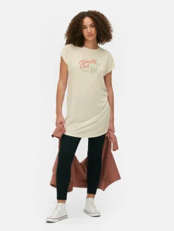 Hauts Et T-Shirts|Primark T-shirt Long à Col Ras-du-cou Ivoire