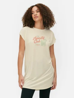 Hauts Et T-Shirts|Primark T-shirt Long à Col Ras-du-cou Ivoire