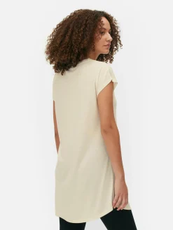 Hauts Et T-Shirts|Primark T-shirt Long à Col Ras-du-cou Ivoire