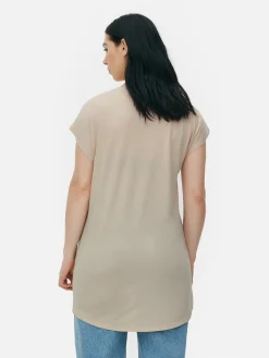 Hauts Et T-Shirts|Primark T-shirt Long à Col Ras-du-cou Fauve