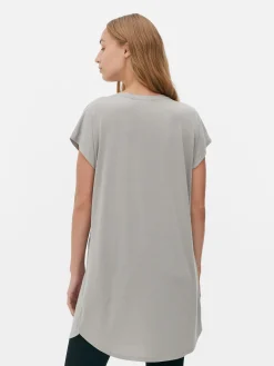 Hauts Et T-Shirts|Primark T-shirt Long à Col Ras-du-cou Gris