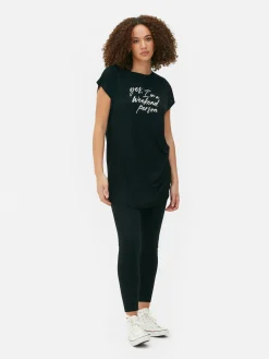 Hauts Et T-Shirts|Primark T-shirt Long à Col Ras-du-cou Noir