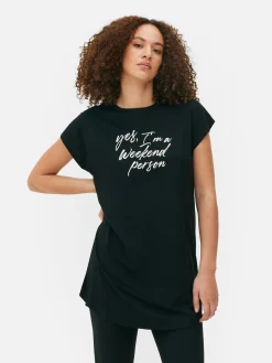 Hauts Et T-Shirts|Primark T-shirt Long à Col Ras-du-cou Noir
