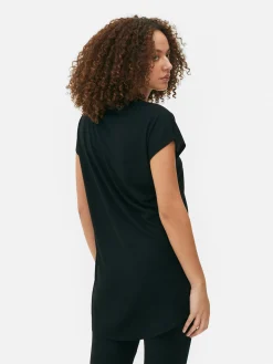 Hauts Et T-Shirts|Primark T-shirt Long à Col Ras-du-cou Noir