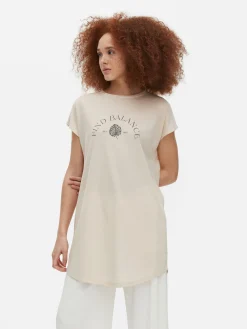 Hauts Et T-Shirts|Primark T-shirt Long Imprimé à Manches Courtes Naturel