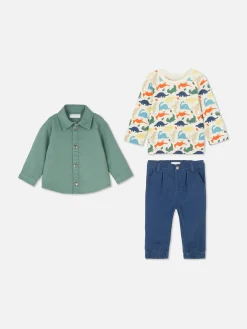 Ensembles Et Tenues|Primark T-shirt, Pantalon Chino Et Veste-chemise Dinosaure Vert