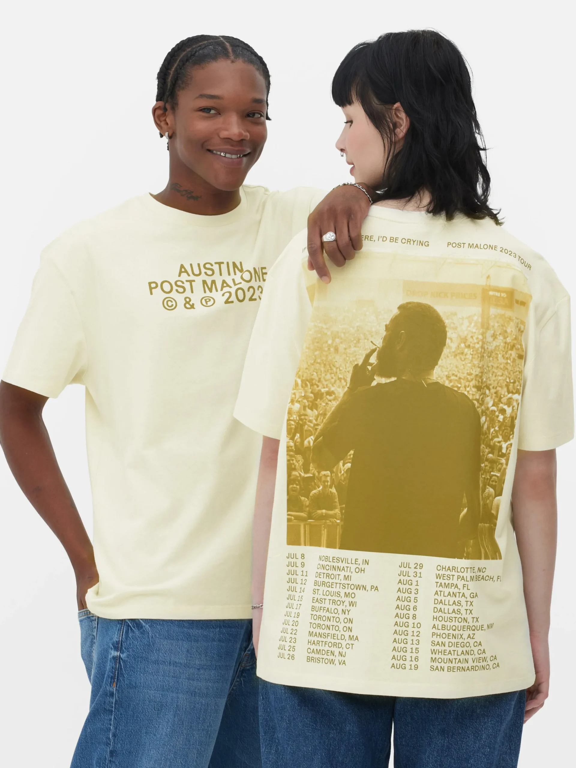 T-Shirts Et Sweat-Shirts À Motifs|Hauts Et T-Shirts|Primark T-shirt Post Malone Austin Tournée 2023 Écru