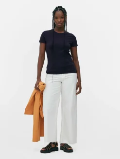 Hauts Et T-Shirts|Primark T-shirt Ras Du Cou Stretch Bleu marine