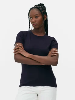 Hauts Et T-Shirts|Primark T-shirt Ras Du Cou Stretch Bleu marine