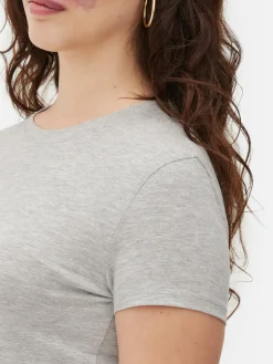 Hauts Et T-Shirts|Primark T-shirt Ras Du Cou Stretch Gris chiné