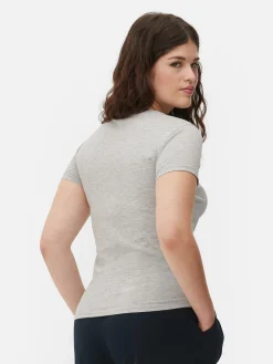 Hauts Et T-Shirts|Primark T-shirt Ras Du Cou Stretch Gris chiné