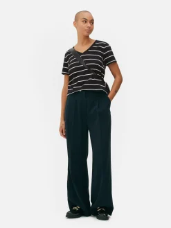 Hauts Et T-Shirts|Primark T-shirt Rayé à Col En V Noir/Blanc