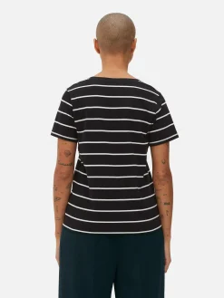 Hauts Et T-Shirts|Primark T-shirt Rayé à Col En V Noir/Blanc