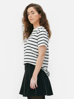 Hauts Et T-Shirts|Primark T-shirt Rayé à Col Ras-du-cou Noir/Blanc