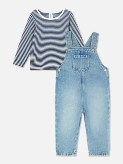 Ensembles Et Tenues|Primark T-shirt Rayé à Manches Longues Et Salopette En Denim Bleu moyen