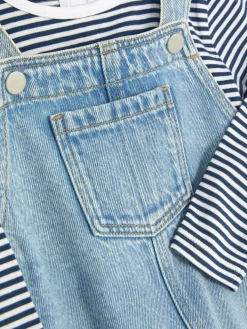 Ensembles Et Tenues|Primark T-shirt Rayé à Manches Longues Et Salopette En Denim Bleu moyen