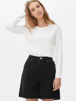 Hauts Et T-Shirts|Primark T-shirt Stretch à Col Ras-du-cou Blanc