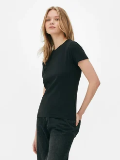 Hauts Et T-Shirts|Primark T-shirt Stretch à Manches Courtes Noir