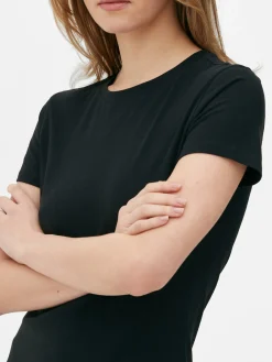 Hauts Et T-Shirts|Primark T-shirt Stretch à Manches Courtes Noir