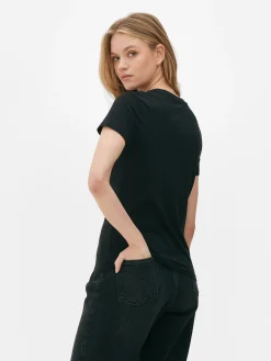 Hauts Et T-Shirts|Primark T-shirt Stretch à Manches Courtes Noir